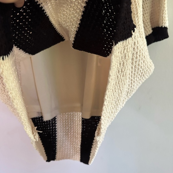 4SI3NNA Black and Cream Striped Midi Sweater Dress Bell Sleeves - Picture 3 of 10